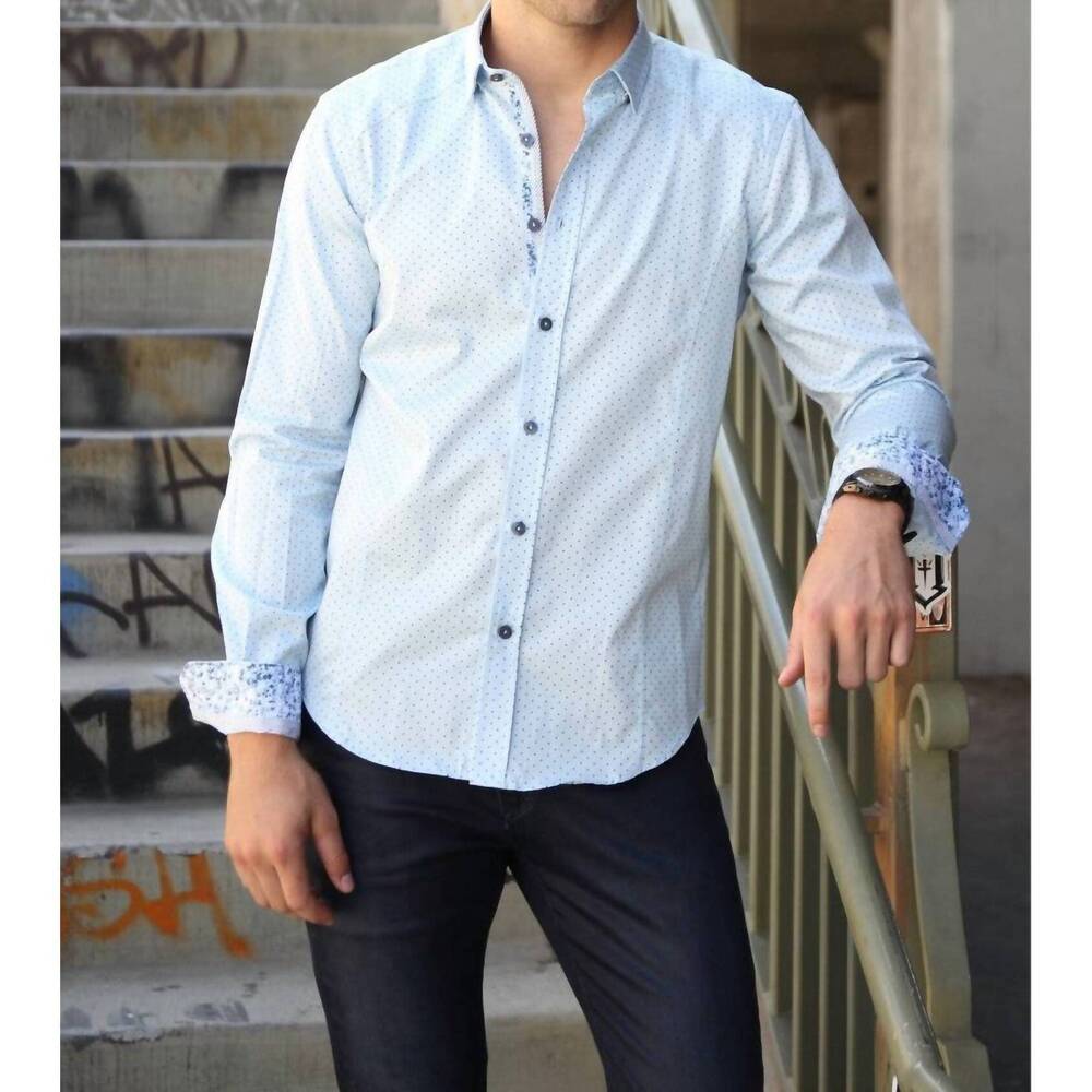 NEW EIGHT X polka-dots button down shirt with trim in blue